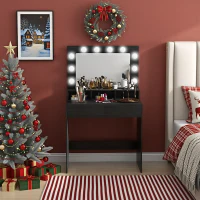 HOMCOM Vanity Table, Makeup Dressing Table with LED Lighting Mirror, Drawers, for Bedroom, Black(m-1)