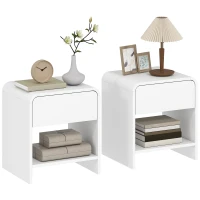 HOMCOM Nightstand Set of 2, Modern Bedside Table with Rounded Corners, Nightstand with Drawer and Open Shelf, Distressed White(m-11)