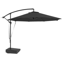 Outsunny 10FT Cantilever Umbrella with Fillable Base, Wind Strap and Cover, Offset Hanging Umbrella with Crank, UPF50+, Grey(m-11)