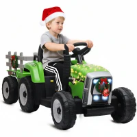 Aosom 12V Kids Ride on Tractor with Trailer, Battery Powered Electric Kids Car with Remote Control, Music Start up Sound and Horn, USB, LED Lights, Green(m-2)