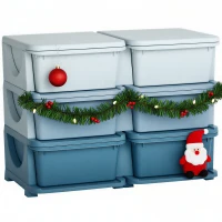 Qaba 3 Tier Kids Storage Unit, 6 Drawer Chest Toy Organizer Plastic Bins for Kids Bedroom Nursery Kindergarten Living Room for Boys Girls Toddlers, Blue(m-1)