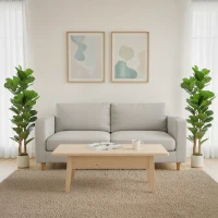 HOMCOM 5FT Artificial Fiddle Leaf Fig Tree Set of 2, Fake Potted Tree with Solid Wood Trunks for Indoor Decor, Green(m-8)