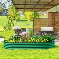 Outsunny 7' x 3' x 1' Large Outdoor Planter Box, Galvanized Raised Garden Bed with Metal Plant Stake, Green(m-9)