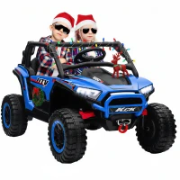 Qaba 2 Seater 24V 7AH Ride on Truck, Electric Car for Kids w/ Spring Suspension, Remote Lights, Horn, Music, Blue(m-11)
