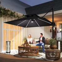 Outsunny 8' Cantilever Patio Umbrella with LED Lights, 360°Rotation, Tilt & Height Adjustment, Crank, Cross Base, Dark Grey(m-8)