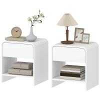 HOMCOM Nightstand Set of 2, Modern Bedside Table with Rounded Corners, Nightstand with Drawer and Open Shelf, Distressed White(m-2)