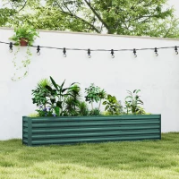 Outsunny 8 x 1.3 x 1.5ft Galvanized Raised Garden Bed, Reinforced Outdoor Planter Box with Open Bottom, Green(m-1)