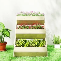 Outsunny 3 Tier Elevated Planter Box, Vertical Wooden Raised Garden Bed for Flowers, Vegetables, 26" x 30" x 30", Light Green(m-7)