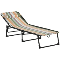 Outsunny Outdoor Folding Lounge Chair, 4-Level Adjustable Chaise Lounge with Headrest, Tanning Chair Beach Bed, Reclining Lounger Cot for Camping, Hiking, Backyard, Multicoloured(m-11)