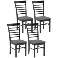 HOMCOM Wooden Dining Chairs Set of 4, Farmhouse Upholstered Kitchen Chairs with Rubber Wood Frame, Black and Gray(m-1)