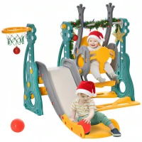 Qaba 4-in-1 Toddler Slide and Swing Set with Basketball Hoop and Adjustable Seat Height, Kids Play Climber Slide Playset for Indoor and Outdoor Playground Activity Center(m-2)