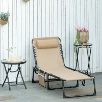Outsunny Outdoor Folding Chaise Lounge, Reclining Lounge Chair with Adjustable Backrest and Removable Pillow, Beige(m-1)