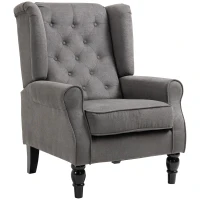 HOMCOM Wingback Accent Chair for Living Room, Button-Tufted Lounge Chair with Round Armrests and Wood Legs, Dark Gray(m-1)