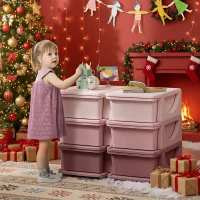 Qaba 3 Tier Kids Storage Unit, 6 Drawer Chest Toy Organizer Plastic Bins for Kids Bedroom Nursery Kindergarten Living Room for Boys Girls Toddlers, Pink(m-2)