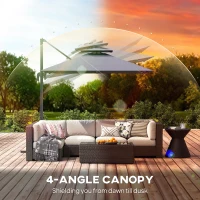 Outsunny 8' Cantilever Patio Umbrella with LED Lights, 360°Rotation, Tilt & Height Adjustment, Crank, Cross Base, Dark Grey(m-7)