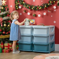 Qaba 3 Tier Kids Storage Unit, 6 Drawer Chest Toy Organizer Plastic Bins for Kids Bedroom Nursery Kindergarten Living Room for Boys Girls Toddlers, Blue(m-2)