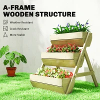 Outsunny 3 Tier Elevated Planter Box, Vertical Wooden Raised Garden Bed for Flowers, Vegetables, 26" x 30" x 30", Light Green(m-6)