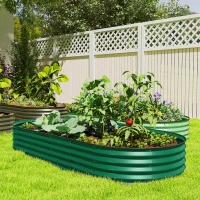 Outsunny 7' x 3' x 1' Large Outdoor Planter Box, Galvanized Raised Garden Bed with Metal Plant Stake, Green(m-8)