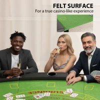 Soozier Poker Table Foldable, 72" Portable Casino Blackjack Table for 8 Players with Felt Surface, Cup Holders, Green(m-6)