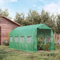Outsunny 13' x 6.5' x 6.5' Steeple Walk-in Greenhouse Garden Plant Seed Grow Tent Polytennel with Windows and Door Green(m-8)