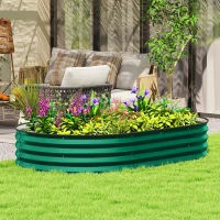 Outsunny 5' x 3' x 1' Large Outdoor Planter Box, Galvanized Raised Garden Bed with Metal Plant Stake, Green(m-1)