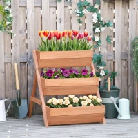 Outsunny 3 Tier Elevated Planter Box, Vertical Wooden Raised Garden Bed for Flowers, Vegetables, 26" x 30" x 30", Brown(m-8)