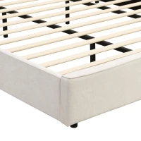 King Bed Frame with Adjustable Reading Lamp and USB Charging Port, Platform Bed with Wingback Headboard, 86'' L x 83.5'' W x 49'' H, Beige(m-9)