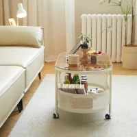 Oval Rolling Metal Coffee Table with 4 Swivel Casters, Tempered Glass Top, Storage Bin with Bottom Perforated, 35.5" L x 18" W x 18" H, White(m-5)