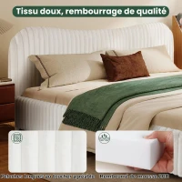 Modern Minimalist Upholstered Bed with Padded Headboard, Upholstered Platform Bed with Rubberwood Legs, 86'' L x 81.5'' W x 34.5'' H, White(m-6)