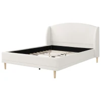 King Size Bed Frame with Soft Boucle Wingback Headboard, Upholstered Platform Bed with Wood Slats, 86.5'' L x 84'' W x 45.5'' H, White(m-10)