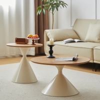 2-Piece Round Nesting Coffee Table Set with Curved Inset Edges, Tea Table Set with MDF Tops, 27.5" L x 27.5" W x 16" H, Brown+White