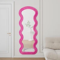 Flannel-Covered Wavy Full-Length Floor Mirror with True-Reflection Glass, Metal Glass with Shatter-Resistant Backing, 63" L x 24" W x 2.5" H, Rose(m-6)