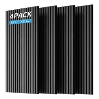 4-Pack Wood Slat Acoustic Wall Panels with MDF & High-Density Polyester, Fluted Cladding for Wall or Ceiling, 45.5" L x 23.5" W x 1" H, Gray(m-3)
