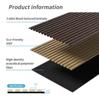 2-Pack 3D Wood Slat Acoustic Wall Panels with Three-Side Wrapped Edges, Fluted Cladding for Wall or Ceiling, 45.5" L x 23.5" W x 1" H, Walnut(m-4)