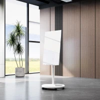 Magnetic Tempered Glass Dry Erase Board with 2 Magnets, 2 Markers & Eraser, White Panel with Locking Casters, 24" L x 24" W x 70" H, White(m-1)