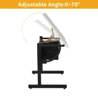 Adjustable Drafting Table with Stool and 3 Hanging Fabric Drawers, Desk for Drawing, Crafting & Reading, 45.5" L x 23.5" W x 30" H, Black+White(m-5)