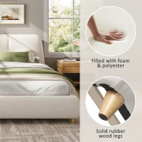 Modern Minimalist Upholstered Bed with Rubberwood Legs, Upholstered Platform Bed with Wood Slats, 88'' L x 80.5'' W x 33.5'' H, White(m-5)