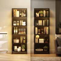 HOMCOM 5-Tier Bookshelf, Freestanding Bookcase with LED Lights and Metal Frame for Living Room, Bedroom, Home Office, Black(m-7)