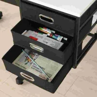 Adjustable Drafting Table with Stool and 3 Hanging Fabric Drawers, Desk for Drawing, Crafting & Reading, 45.5" L x 23.5" W x 30" H, Black+White(m-8)