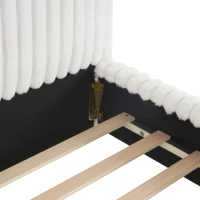 Modern Minimalist Upholstered Bed with Padded Headboard, Upholstered Platform Bed with Rubberwood Legs, 86'' L x 81.5'' W x 34.5'' H, White(m-9)