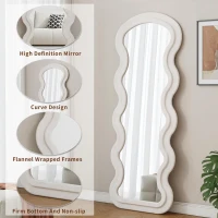 Flannel Full-Length Wavy Floor Mirror with Stand, Soft Padded Frame, Glass with Shatter-Resistant Backing, 63" L x 24" W x 2.5" H, Cream White(m-4)