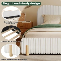 Modern Minimalist Upholstered Bed with Padded Headboard, Upholstered Platform Bed with Rubberwood Legs, 86'' L x 81.5'' W x 34.5'' H, White(m-5)