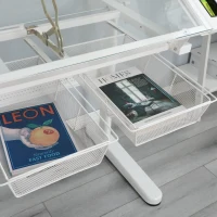 Hand-Crank Adjustable Drafting Table with 2 Drawers, Pull-Out MDF Side Shelf, Tempered Glass Top Desk for Kids, 38" L x 23.5" W x 29.5" H, White(m-5)