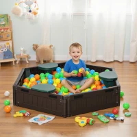 Outsunny DIY Kids Sandbox with Waterproof Oxford Cover, Sand Playset Station with Bottom Fabric Liner, for 3-12 Years Old, Outdoor Indoor Backyard, Brown(m-1)