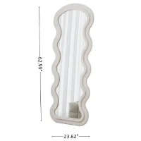 Flannel-Covered Wavy Full-Length Floor Mirror with True-Reflection Glass, Metal Glass with Shatter-Resistant Backing, 63" L x 24" W x 2.5" H, White(m-3)