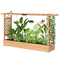 Outsunny Wooden Planter Box with Trellis, Hanging Roof and Drainage Holes for Climbing Plants, Vegetables, Herbs and Flowers(m-1)