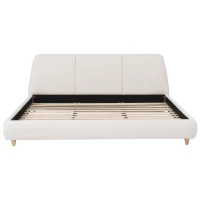 Modern Minimalist Upholstered Bed with Soft Padded Headboard, Platform Bed with Rubberwood Legs, 88'' L x 65.5'' W x 33.5'' H, White(m-2)