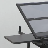 Adjustable Tempered Glass Drafting Table with 2 Large Metal Drawers and Stool, Desk with Side Storage Rails, 40" L x 23.5" W x 27.5" H, Black(m-8)