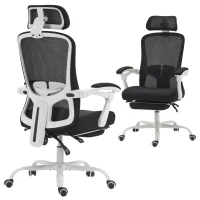HOMCOM Ergonomic Office Chair, Mesh Reclining Desk Chair with Adjustable Lumbar Support, Headrest, Black(m-11)