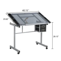 Adjustable Drafting Table Desk with 2 Fabric Drawers, 4 Locking Casters, Drawing Desk with Pencil Ledges, 40.5" L x 23.5" W x 31" H, Silver grey(m-3)